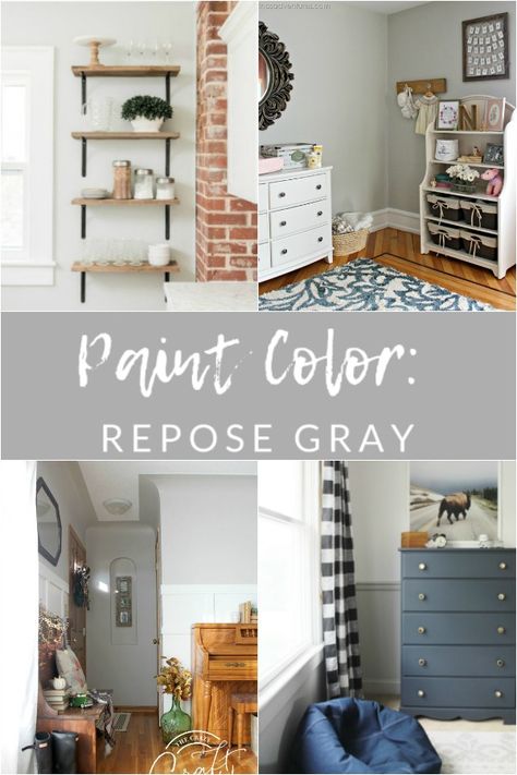 Sherwin Williams Repose Gray SW 7015 - My Favorite Paint Colors - The Crazy Craft Lady Painting Bedrooms, Repose Gray Paint, Sherwin Williams Repose Gray, Hollywood Room, Downstairs Ideas, Sw Repose Gray, Neutral Gray Paint, Perfect Greige, Mindful Gray Sherwin Williams