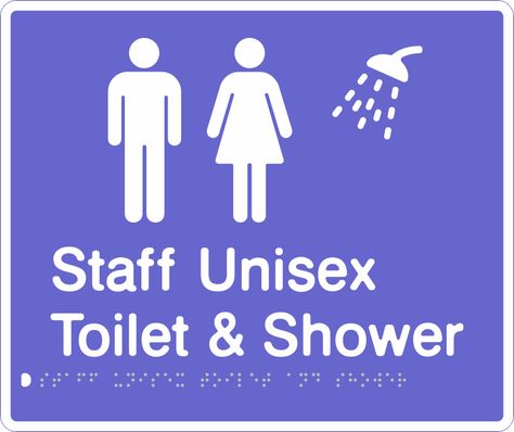 Staff Unisex Toilet & Shower Sign  http://braillesigndistributors.com.au/sign/staff-unisex-toilet-shower-sign/ Unisex Toilets, Shower Sign, Shower, Signs