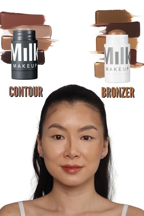 What's the difference between bronzer and contour? And where do you place them on the face? Today, I show you the differences between the Milk Makeup Sculpt Contour Stick and the Bronzer Stick. #milkmakeup #beauty #makeup Milk Makeup Bronzer Stick, Milk Sculpt Stick, Milk Bronzer Stick, Milk Contour Stick, Milk Contour, Milk Bronzer, Bronzer And Contour, Bronzer Stick, Best Contouring Products