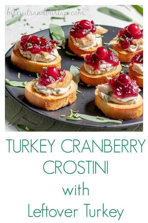 A great way to use up leftover turkey and cranberry sauce is this easy crostini recipe! #turkey #turkeyleftovers #leftovers #leftoverrecipes #cranberry #cranberryrecipes #holidayappetizer #thanksgivingappetizer Thanksgiving Bites, Leftover Turkey Breast, Cranberry Crostini, Using Leftover Turkey, Brie And Cranberry, Cranberry Appetizer, Turkey Appetizers, Best Thanksgiving Appetizers, Crostini Recipe