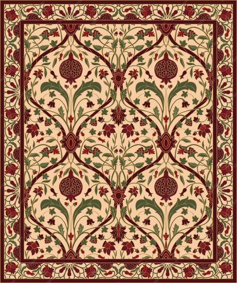 Alfombra con granada. | Vector Premium Decorative Tile Bathroom, Outhouse Bathroom Decor, Flower Art Nouveau, Outhouse Bathroom, Floral Art Nouveau, Flower Mural, Art Nouveau Tiles, Art Nouveau Floral, Vintage Botanical Prints