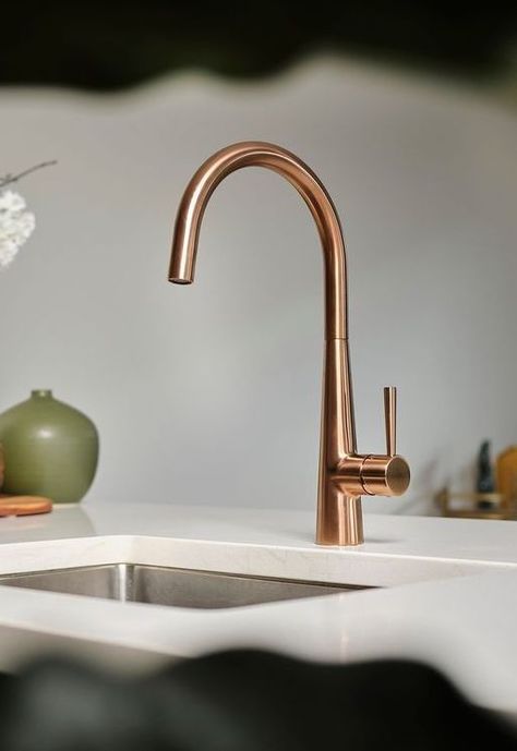 Kitchen Tapware, Rose Gold Kitchen, Copper Taps, Bright Copper, Brushed Copper, Kitchen Renovations, Copper Kitchen, Kitchen Mixer, Sink Taps