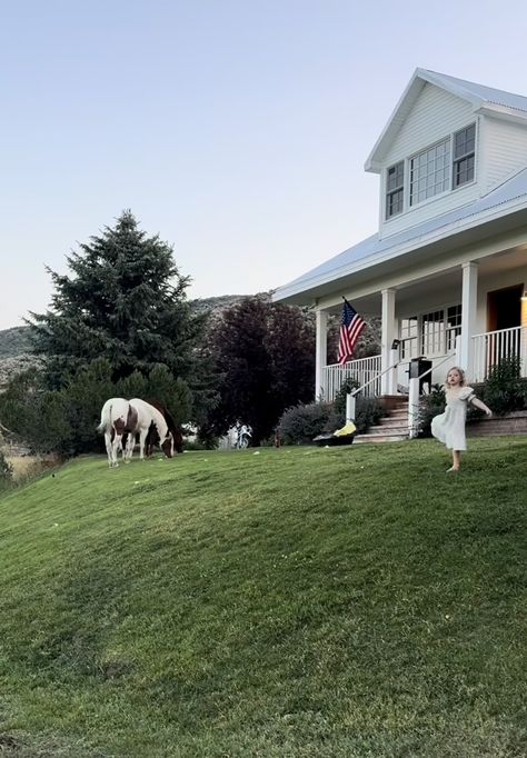 Simple Farm Life Aesthetic, Ballerina Farm Aesthetic, Family House Aesthetic, Hallie Core, Ranch House Interior, Ranching Life, Ballerina Farm, Haint Blue Porch Ceiling, Country Backyards