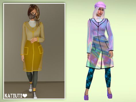 Sims 4 Raincoat Cc, Sims 4 Raincoat, Transparent Outfit, Transparent Raincoat, Raincoat Outfit, Polo Shirt Dress, Backless Mini Dress, Sims4 Clothes, Winter Tops