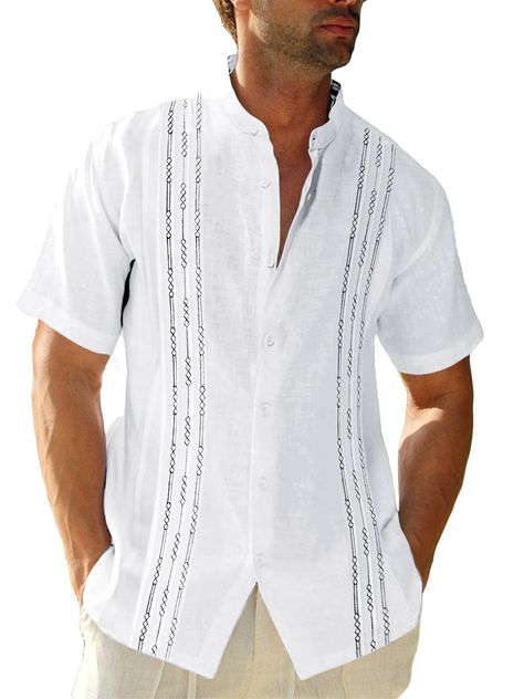 PRICES MAY VARY. Easy Fit – This mexican guayabera shirt is designed to have a loose, relaxed fit while still looking great. Linen cotton fabric keeps things light and breathable. Classic Design – Short sleeve, button down, v neck, banded collar, slim fit, lightweight, summer beach shirt. We stayed true to the traditional guayabera look with pleating down the front, breathable detailing. THE MEXICAN GUAYABERA, AKA THE WEDDING SHIRT incorporates breathable design down the two sides of the shirt, Mens Casual Suits, Mens Turtleneck, Guayabera Shirt, Turtleneck T Shirt, Guest Attire, Button Down Shirt Mens, Wedding Shirts, Beach Shirt, Wedding Goals