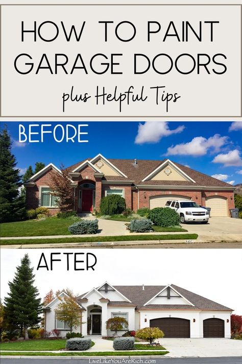 How to Paint Garage Doors + Helpful Tips Garage Door Colors With Gray House, Update Garage Door Diy, Painting Garage Door, Paint Garage Door, Painted Garage Door, Outside House Paint Colors, Brown Garage Door, Exterior Garage Door, Outside House Paint