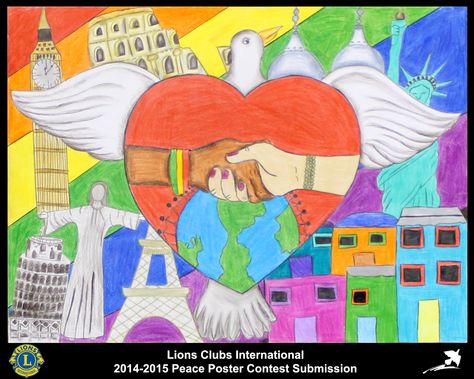 2014-15 Lions Clubs International Peace Poster Competition submission from Venancio Aires Lions Club in Brazil Peace Without Limits Drawing, Exam Drawing, Unity Painting, Lions Clubs International, Poster Competition, Peace Poster, Lions Club, Simple Mehndi Designs Fingers, Social Cause