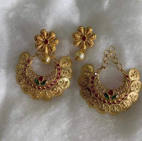 Chand Baali Earrings In Gold, Coin Earrings Gold Indian, Kasulaperu Earrings, 2 Gm Gold Earrings, Kasu Earrings Gold, 2grams Gold Earrings, Bottle Doll, Lucky Earrings, Gold Earrings For Kids