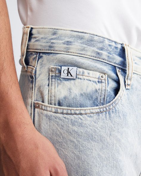 Recycled Cotton 90s Loose Jeans | blue | Calvin Klein Hong Kong Recycle Jeans, Bleached Denim, Denim Jeans Men, Loose Jeans, Calvin Klein Men, Elevate Your Look, Calvin Klein Jeans, Cotton Style, Retro Inspired