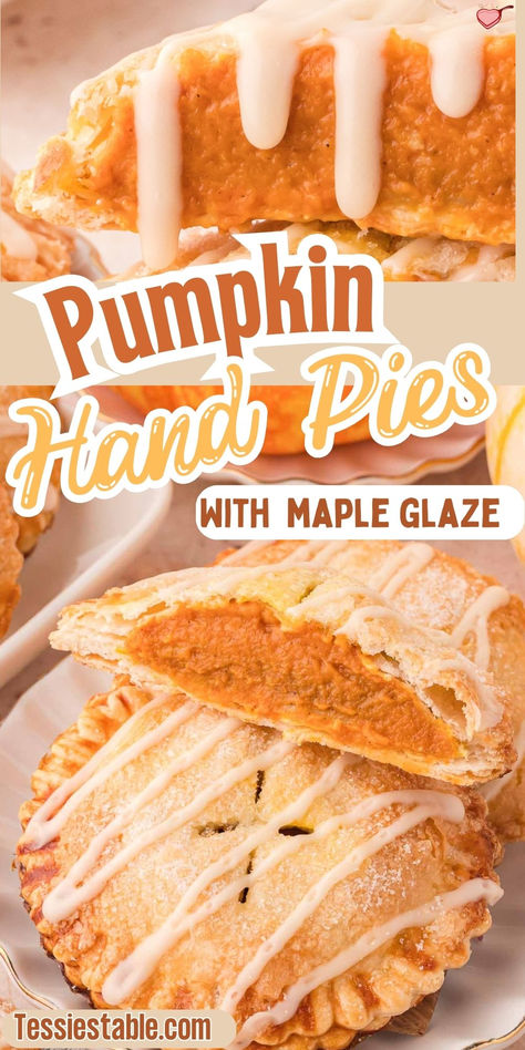 These pumpkin hand pies are filled with a creamy spiced pumpkin filling and topped with a sweet maple glaze. A cozy, handheld dessert that’s perfect for fall gatherings! #PumpkinRecipes #HandPies #FallBaking #MapleGlaze Handheld Pies Desserts, Custard Hand Pies, Pumpkin Hand Pie Filling, Pumpkin Pie Hand Pies, Fall Hand Pies, Handheld Pies, Pumpkin Hand Pies, Pumpkin Filling, Hand Pie