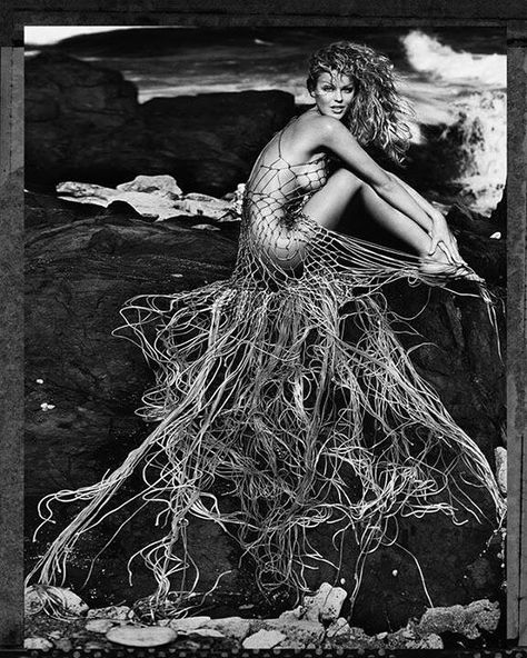 Mermaid @evaherzigova  by #marcoglaviano #stbarth #1993 Professional Photo Shoot, Fishnet Dress, Fish Net, Photography Guide, Photography 101, Take Better Photos, Black And White Portraits, Beach Photoshoot, Black White Photos