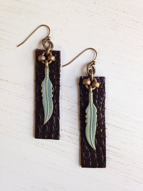 Boho Earrings Leather Feather Earrings Bohemian Earrings Boho | Etsy Coachella Jewelry, Birthday Gift Girlfriend, Leather Feather Earrings, Leather Jewelry Diy, Earrings Feather, Gift Girlfriend, Leather Bar, Bohemian Bracelets, Earrings Bohemian