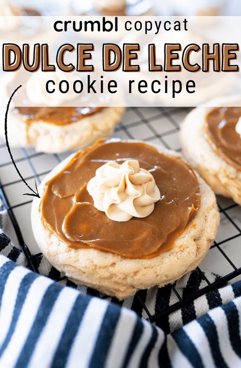 Crumbl Cookie Copycat Dulce De Leche, Crumbl Cookie Copycat Cooking With Karli, Crumbl Cookie Copycat Apple Pie, Recipes Using Dulce De Leche, Cooking With Karli Crumbl Cookies, Crumble Cookie Copycat Recipe, Desert Cookies, Crumbl Cookie Copycat, Jumbo Cookies