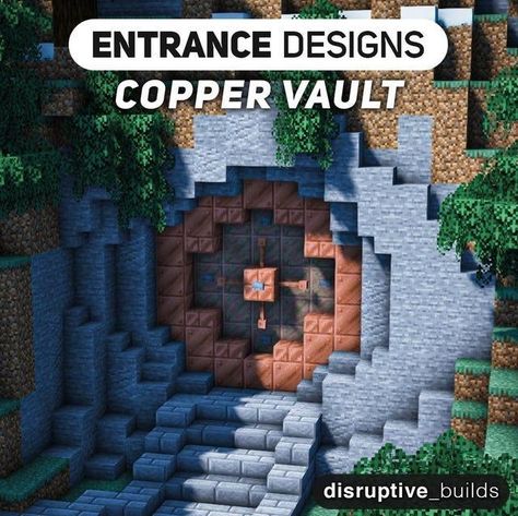 Minecraft Bunker Entrance, Minecraft House Entrance, Minecraft Mine Entrance Ideas, Minecraft Entrance Ideas, Minecraft Steampunk Builds, Steampunk Minecraft Builds, Minecraft Entrance, Entrance Minecraft, Minecraft Mine Entrance