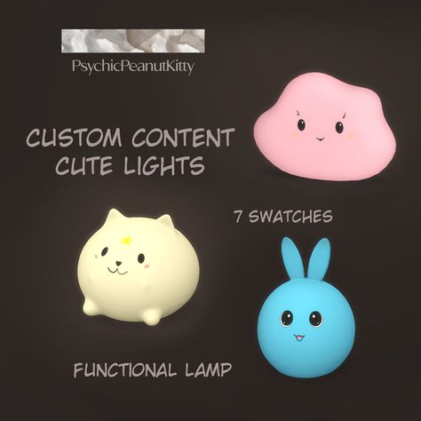 FURNITURE - Cute lights | PsychicPeanutKitty on Patreon Sims 4 Night Light Cc, Cute Lights, Cc Furniture, Aesthetic Light, Sims 4 Cc Furniture, Sims4 Cc, Sims 4, Night Light, Hello Kitty