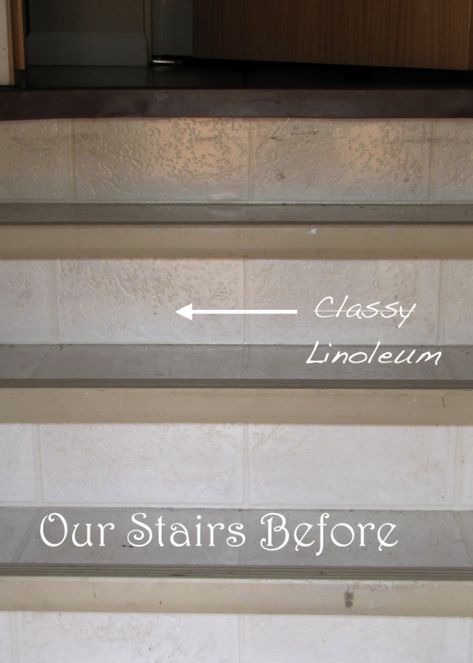 Cheap Flooring Options, Painting Linoleum Floors, Paint Linoleum, Basement Stairs Remodel, Diy Stairs Makeover, Stair Renovation, Stair Makeover, Traditional Staircase, Stairs Makeover