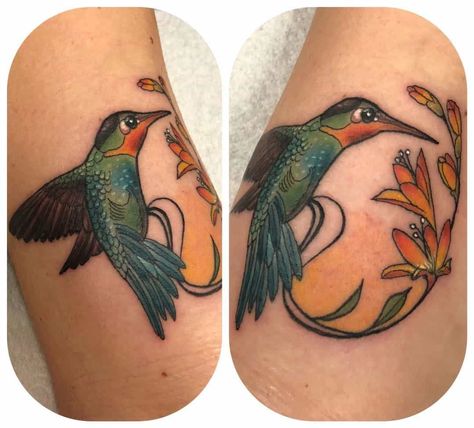 50+ Stunning Hummingbird Tattoo Design Ideas (and What They Mean) - Saved Tattoo Neo Traditional Hummingbird, Traditional Hummingbird Tattoo, Traditional Hummingbird, Hummingbird Tattoo Design, Hummingbird Tattoo With Flowers, Tattoo Hummingbird, Hummingbird Tattoos, Tattoo With Flowers, Origami Tattoo