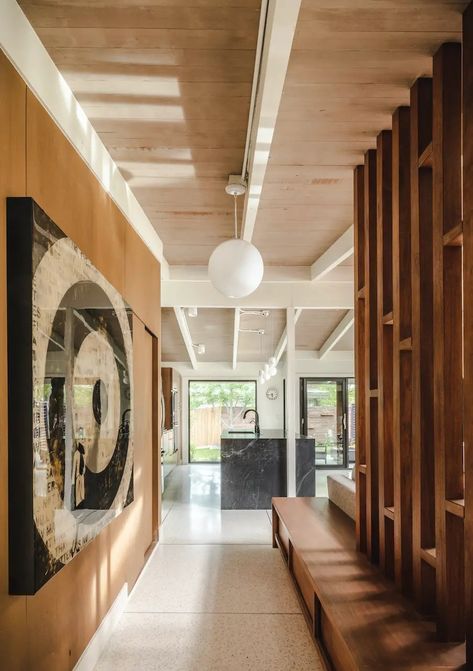 Mid Century Modern Cabin, Mid Modern House, Palm Springs Interior Design, Mid Century Modern Entryway, Mid Century Classic, Cabin Renovation, Modernist Interior, Midcentury House, Littleton Colorado