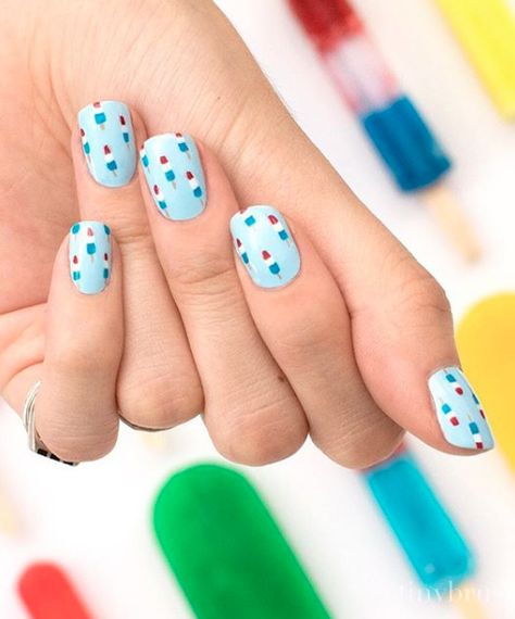 Rocket Pops Ice Cream Nail Art, Pop Nails, Cream Nail Art, Summer Nails Designs, Ice Cream Nails, Cream Nail, Summer Nails Almond, Fun Summer Nails, Bomb Pop