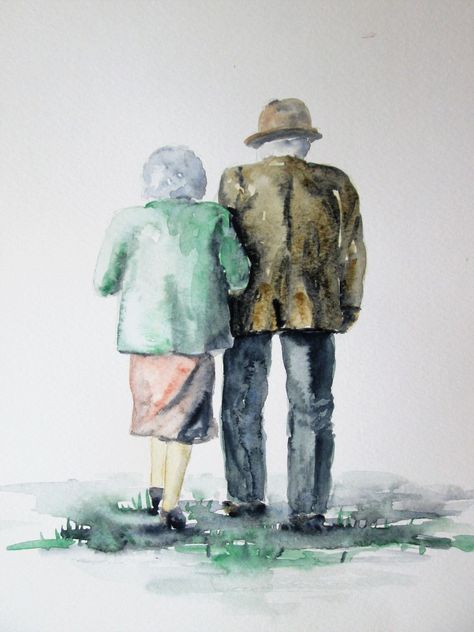 Painting Love Couple, Grandma Tattoos, Walking Together, Old Couple, Couple Walking, Couple Sketch, Just The Two Of Us, Elderly Couples, Old Couples