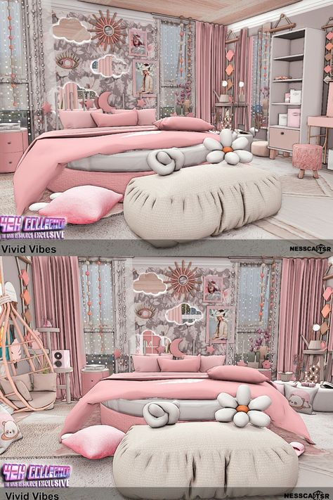 ROOM with CC ▶️ Vivid Vibes is a bedroom made especially for the Y2K collection for TSR. ✨Have fun!✅BASE GAME + CC from TSR ✌️Click on the post and download✔️ THX❤️  #ts4builds #sims4 #sims4builds #sims4home #sims4builds #sims4buildsideas #ShowUsYourBuilds #thesims4 #Sims4 #sims4game #ts4 #sims4houses #sims4cc #sims4interior #ts4cc #thesims4 #ts4house #simshousedesign #sims4rooms #simsbuilds #simsbuild #sims4cc #ccfinds #s4 #s4cc Sims 4 Girly Room, Sims Furniture Cc Living Room, Sims 4 Realistic Bedroom Cc, Sims 4 Circle Bed, Sims 4 Cc Furniture Anime, Sims 4 Cc Circle Bed, Sims4 Beds Cc, Sims Mudroom, Dollish Sims 4