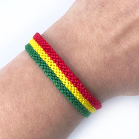 Congo flag bracelet, reggae colors red yellow green, Bolivia flag, Mali flag, Benin flag, Guinea Flag, Ethiopia symbol by SomePatience on Etsy Reggae Colors, Benin Flag, Mali Flag, One Braid, Bolivia Flag, Congo Flag, Flag Bracelet, Cotton Embroidery, Personalized Bracelets