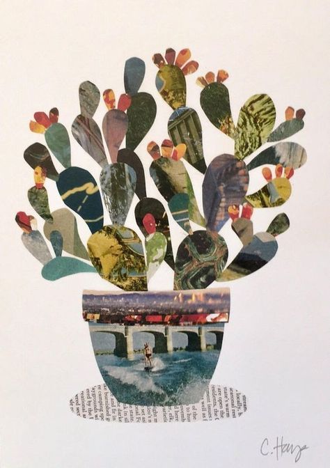 Cactus Collage, Abstract Hd, Pear Cactus, Collage Art Projects, Paper Collage Art, Magazine Collage, Collage Art Mixed Media, Art Et Illustration, Prickly Pear