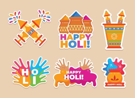 Holi Festival, Happy Holi, Paper Crafts Diy Tutorials, Stickers Packs, Diwali, Color Theory, Paper Crafts Diy, Vector Art, Cake Toppers