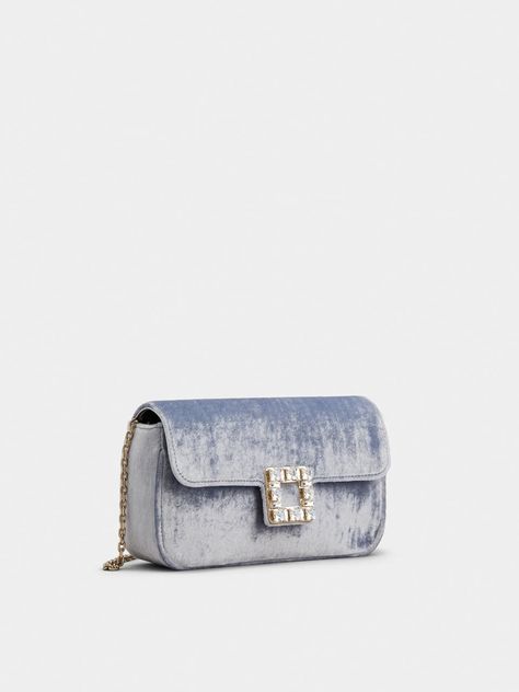 Jeu de Fille Strass Buckle Clutch Bag in Velvet Light Blue Woman RBWANMC0100LVDPZ4640 | Roger Vivier Roger Vivier Bag, Blue Woman, Roger Vivier, Shopping Spree, The Collection, Clutch Bag, Nail Polish, Light Blue, Buckle