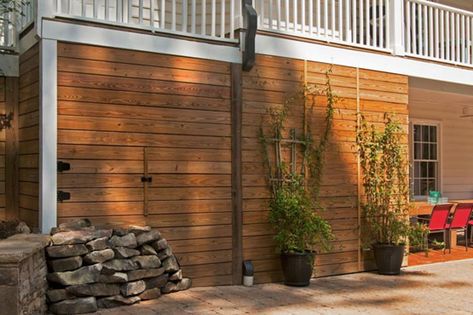 Under Deck Storage Ideas, Deck Storage Ideas, Under Deck Landscaping, Under Deck Storage, Decking Fence, Deck Landscaping, Deck Skirting, Under Deck, Porch Storage