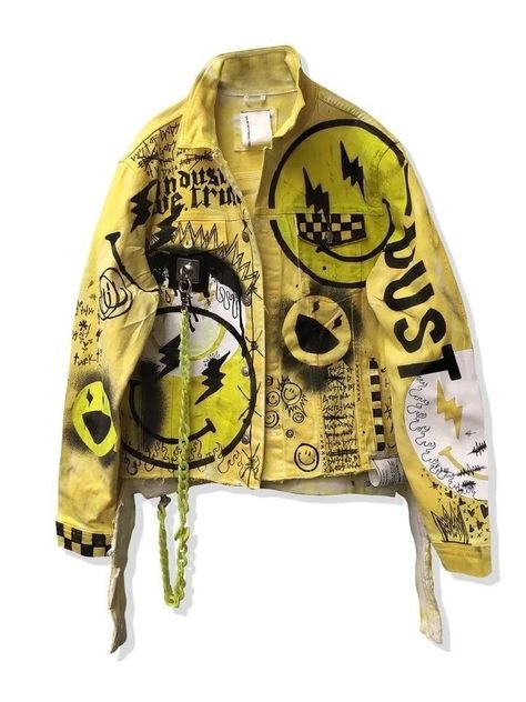 Yellow Denim Jacket, Painted Clothes Diy, Battle Jacket, Yellow Denim, Diy Jacket, Diy Clothes Design, Concept Clothing, Jason Derulo, Painted Denim