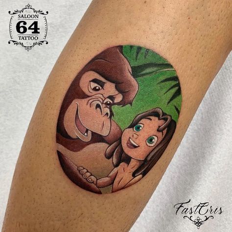 Tarzan Tattoo Ideas, Tarzan Drawing, Deadman Wonderland Mockingbird, Jungle Book Tattoo, Tarzan Tattoo, Baby Face Drawing, Tarzan Disney, Animal Sleeve, Animal Sleeve Tattoo