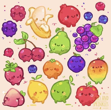 Kawaii Fruit, 귀여운 음식 그림, Posca Art, Cute Food Drawings, Cute Doodles Drawings, Cute Kawaii Drawings, Cute Doodle Art, Fresh Fruits, Mini Drawings