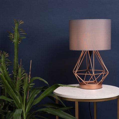 Melrose Copper Touch Table Lamp with Grey Shade Copper Bedside Lamp, Modern Industrial Table, Copper Table Lamp, Contemporary Table Lamp, Industrial Table Lamp, Touch Table, Touch Table Lamps, Metal Basket, Bedside Table Lamp