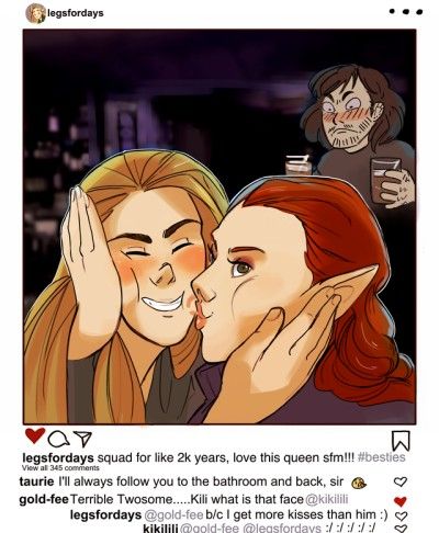 Legolas X Tauriel, Tauriel And Kili, Tolkien Funny, Hobbit Funny, Legolas And Tauriel, Kili And Tauriel, Anime Painting, Lotr Funny, Maximum Ride