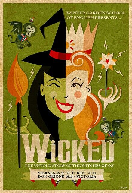 Wicked Wicked Poster Aesthetic, Wicked Musical Poster, Wicked Illustration, Wicked Musical Aesthetic, Wicked Poster, Theater Aesthetic, Lover Illustration, Wicked Art, Broadway Posters