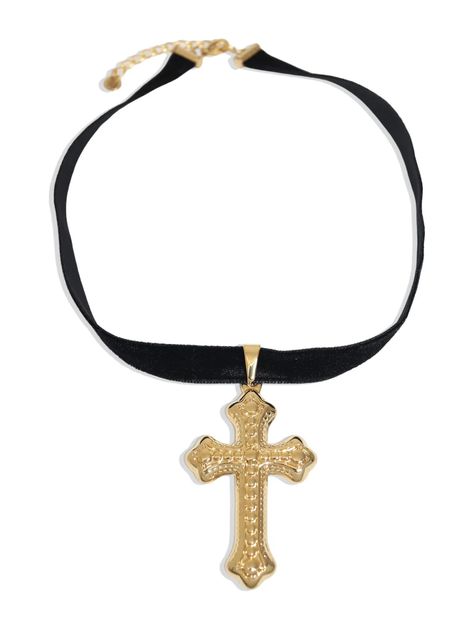 Brooklyn Cross Choker – Distorted Angels Gothic Gold Cross Pendant Jewelry, Elegant Cross Choker Necklace As Gift, Elegant Cross Choker Necklace Gift, Elegant Cross Choker As A Gift, Dream Accessories, Velvet Necklace, Cross Choker, Vintage Mermaid, Vintage Inspired Jewelry