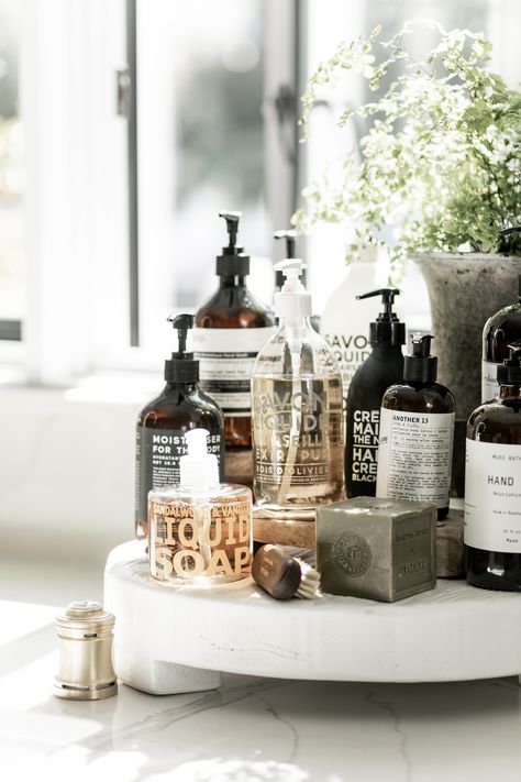 We take washing our hands very seriously in this house! Having a stand next to the sink with all the different soaps and lotions, leaves no excuses for not washing hands! | Styled and Photographed by Public 311 Design | #frenchsoap #decorativesoap #handsoapforthehome #besthandsoaptodecoratewith #bathroomcounterdecor #stylingwithbathroomsoap #handsoapdecorating #savonliquidsoap #lelabosoap 60s Kitchen, Bathroom Counter Decor, Sink Decor, Soap Display, Homemade Goodies, Pretty Soap, Hand Soaps, Restroom Decor, Washing Hands