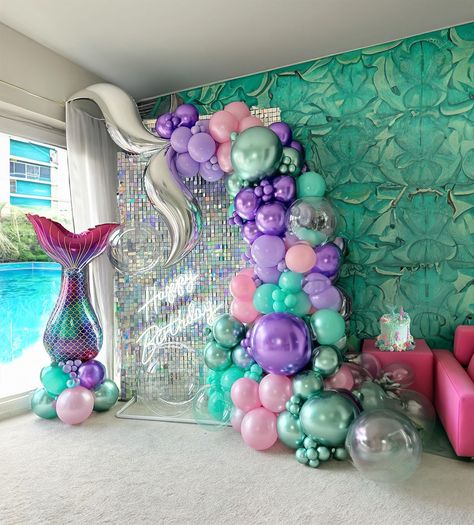 PRICES MAY VARY. 【Elegant Mermaid Theme Balloon Kit】INCLUDES the following 140+PCS 5" 10" 12"18"balloons in various sizes, we chose Chrome Purple and Pink green as Palette for the theme, Add 3pcs foil mermaid tail Balloon & Glue Dot Tie Kit lets you create a cheerful and vibrant atmosphere, perfect for Mermaid themed party 【100% Reliable Color 】 We insist on 100% real photography，Providing True Color of every single balloons,what you have to do is trust your color insprition and idea. Reliable C 1st Birthday Mermaid Theme Decoration, Mermaid Theme 2nd Birthday Party, 2nd Birthday Mermaid Theme, Mermaid Birthday Party 3rd Birthday, First Mermaid Birthday Party, Under The Sea Gender Reveal Ideas, Unicorn And Mermaid Birthday Party, 4th Birthday Mermaid Theme, Mermaid Barbie Party