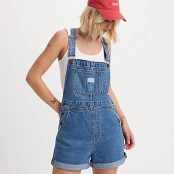 Vintage Women's Shortalls - Dark Wash | Levi's® US Overalls Shorts Outfit, Salopette Outfit, Overalls Outfit Short, Overall Shorts Outfit, Niall Horan Concert, Shortalls Outfit, Granola Western, Postpartum Style, Pride Ideas