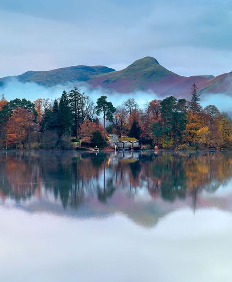 Keswick Lake District, England Tattoo, Misty Dawn, Derwent Water, Lake District England, Peak District, Dog Tattoos, Cumbria, British History