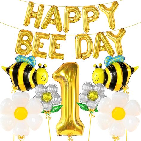 KatchOn, Bee Birthday Party Decorations - Pack of 18 | Big Gold 1 Balloon, Bumble Bee Themed Party Supplies | Happy Bee Day Balloons, First Bee Day Decorations Girl | 1st Bee Day Party Decorations Bee Day Decorations, Bee Birthday Party Decorations, Bee Birthday Decorations, Bee Day Party, 1st Bee Day, Bee Birthday Theme, Bee Baby Shower Decoration, First Bee Day, Bee Party Decorations