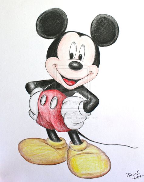 Mickey Mouse (Color) by linus108Nicole Mickey Mouse Drawing, Cartoon Drawings Sketches, Cartoon Drawings Of People, Cartoon Drawings Disney, Cartoon Drawings Of Animals, Mouse Drawing, Cartoon Drawing Tutorial, Easy Cartoon Drawings, Mouse Color