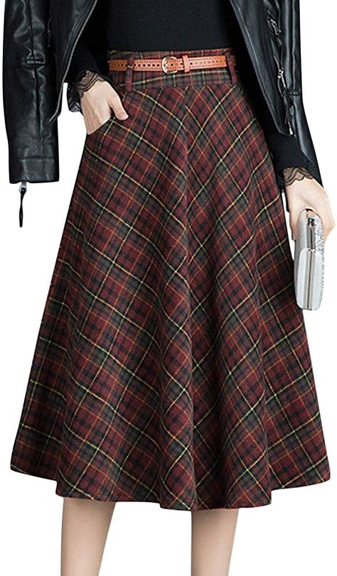 Tartan Midi Skirt, Midi Skirt With Belt, Dirndl Skirt, Retro Skirt, Skirt With Belt, Hippie Skirts, Floral Skater Dress, Modest Skirts, Sweater Outfit