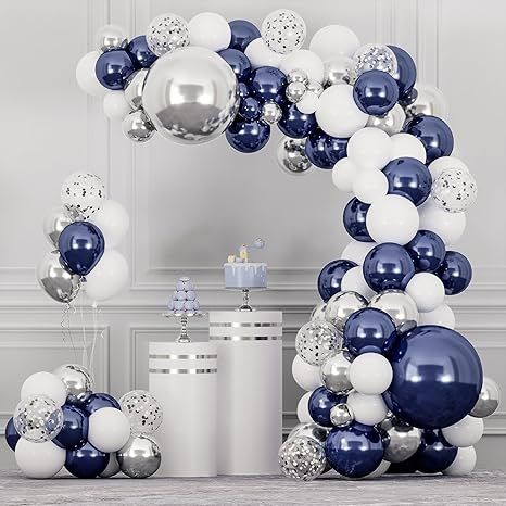 Amazon.com: RUBFAC 143pcs Navy Blue Silver Balloon Garland Kit, Blue Silver White Confetti Balloons for Graduation Birthday Party Baby Shower : Toys & Games Blue Silver Balloon Garland, Blue And White Balloons, Silver Balloon Garland, Graduation Birthday Party, White Confetti, Silver Balloon, Confetti Balloons, Balloon Garland, Baby Shower Parties