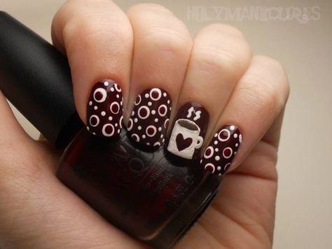 Coffee Cup Nail Art Manicure Inspiration, New Nail Art, Winter Nail Designs, Get Nails, Nail Polish Designs, Beautiful Nail Art, Nail Art Inspiration, Fancy Nails, Valentines Nails