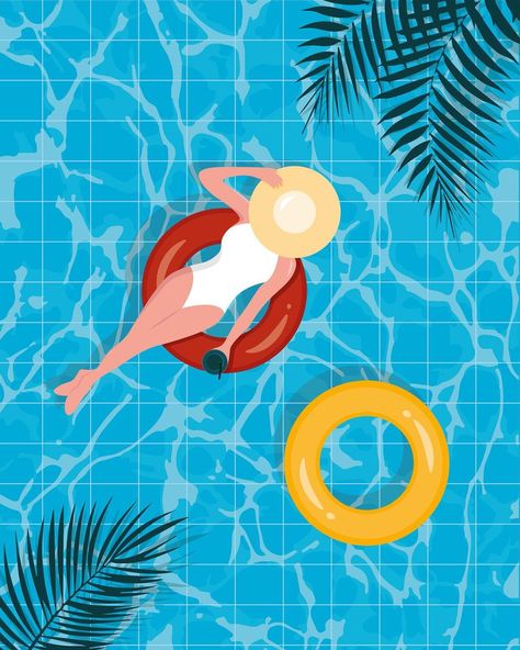 Pool Party Artwork, Hanging Illustration, Retro Pool, Pool Print, Umbrella Beach, Illustration Design Graphique, Moderne Pools, Women Swimming, Modern Pool