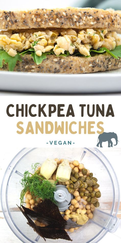 Chickpeas make a great tuna-inspired sandwich filling. The dill, capers, nori, and lemon juice add to that typical flavor. The „tuna“ mixture is also delicious in wraps! | ElephantasticVegan.com #vegantuna #chickpea Vegan Tuna Salad, Tuna Sandwiches, Vegan Tuna, Chickpea Sandwich, Vegan Sandwich Recipes, Tuna Salad Sandwich, Vegan Chickpea, Vegan Sandwich, Food Heaven