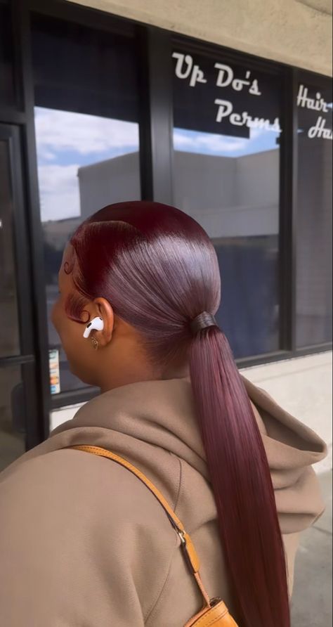 Red Hair Ponytail Black Women, Ponytails For Black Women, Ponytail Black Women, Red Hair Ponytail, Ponytail For Black Women, Bang Hairstyles, Braids Wigs, Sleek Ponytail Hairstyles, Goddess Braids Hairstyles