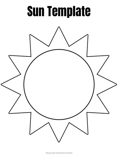 S Is For Sun Craft, Sun Catcher Templates Free Printable, Sun Felt Pattern, Moon And Stars Template Free Printable, Space Templates Free Printable, Sun Printable Templates, Sunshine Template Free Printable, Sun Name Craft, Sun Craft For Preschoolers